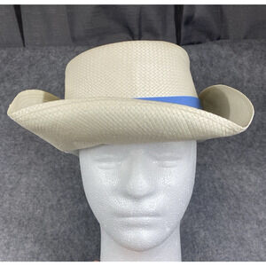Eddy Bros Hat Mens Extra Large Ivory Straw Panama Fedora Blue Green Feather